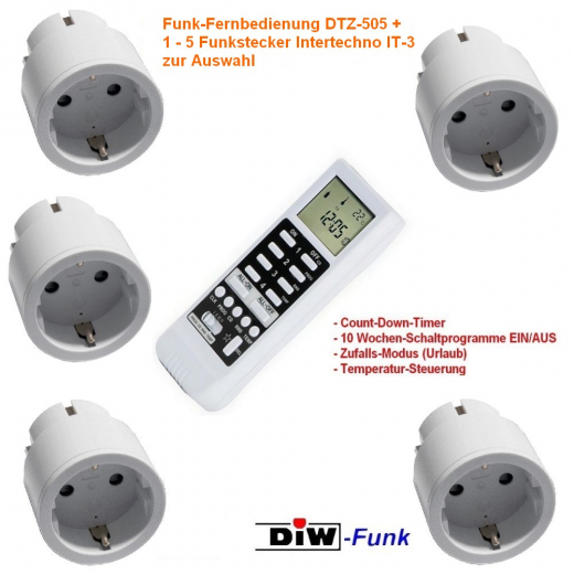 Intertechno Funk-Set PD-85x: Timer DTZ-505 + 1-5 Funkstecker IT-3 zur Auswahl