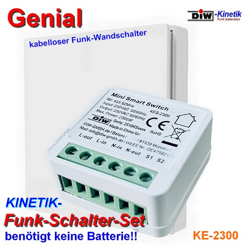 DIW-Kinetik KE-2300 Kinetisches Funk-Schaltset mit Einbau-Empfänger und batterielosem Wandsender