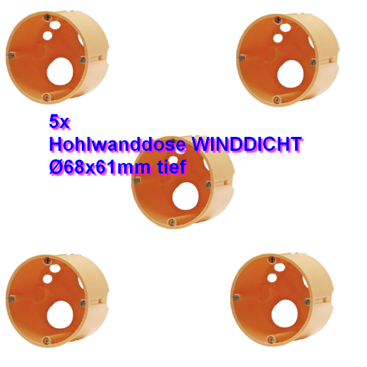 5x Hohlwanddosen winddicht Ø68x61mm tief mit Schrauben, 5x141870