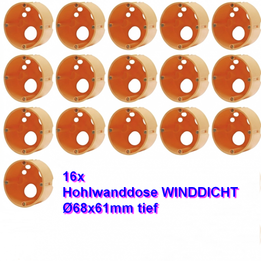 16x Hohlwanddosen winddicht Ø68x61mm tief mit Schrauben, 16x141870