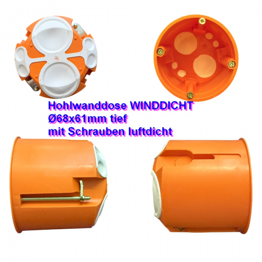 50x Hohlwanddosen winddicht Ø68x61mm tief mit Schrauben, 50x141870