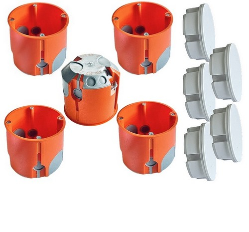 5x Hohlwanddosen winddicht Ø68x61mm tief mit Schrauben + 5 Steckdosenabdeckungen weiß