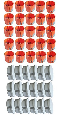 25x Hohlwanddosen winddicht Ø68x61mm tief mit Schrauben + 18 Steckdosenabdeckungen weiß