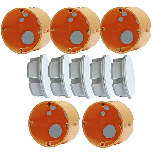 5x Hohlwanddosen winddicht Ø68x48mm tief mit Schrauben + 5 Steckdosenabdeckungen weiß