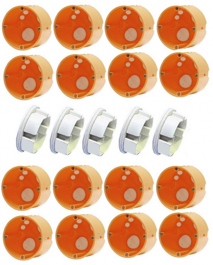 16x Hohlwanddosen winddicht Ø68x48mm tief mit Schrauben + 5 Steckdosenabdeckungen weiß