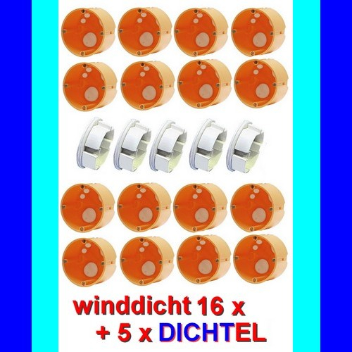 16x Hohlwanddosen winddicht Ø68x48mm tief mit Schrauben + 5 Steckdosenabdeckungen weiß