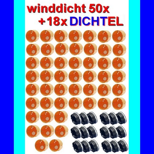 50x Hohlwanddosen winddicht Ø68x48mm tief mit Schrauben + 18 Steckdosenabdeckungen schwarz