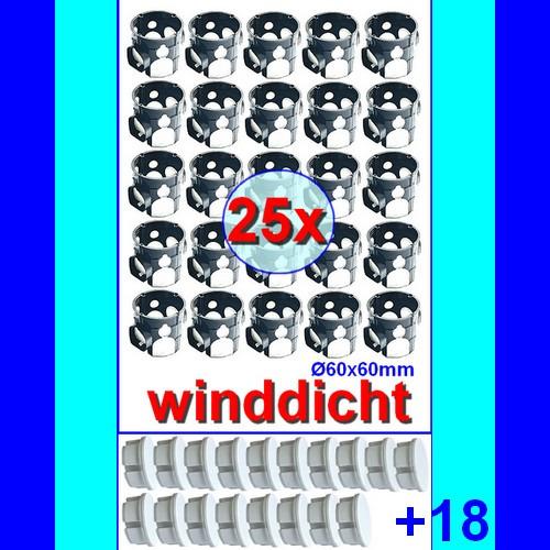25x Schalterdose WINDDICHT SK05 Ø60x46mm flach + 18x Steckdosendichtungen weiß
