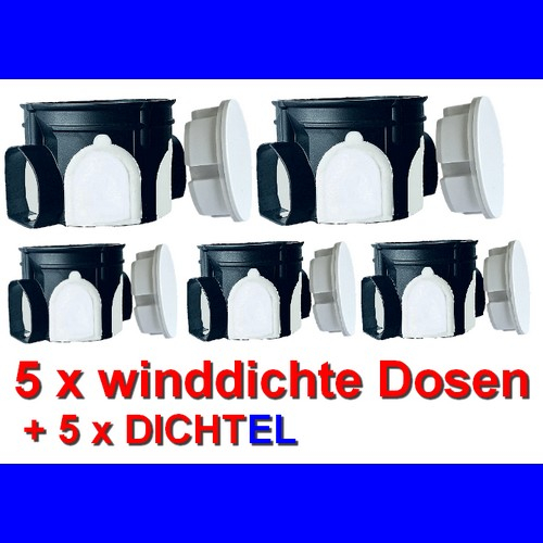 5x Schalterdose WINDDICHT SK05 Ø60x46mm flach + 5 Steckdosendichtungen weiß