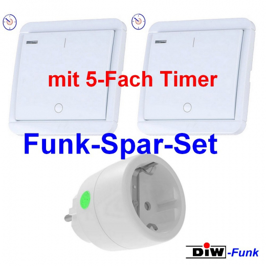 PT-522 DIW-Funk TIMER-Sparset 230V-Funkstecker DSR-2300 + 2x Wandsender DWS-10T