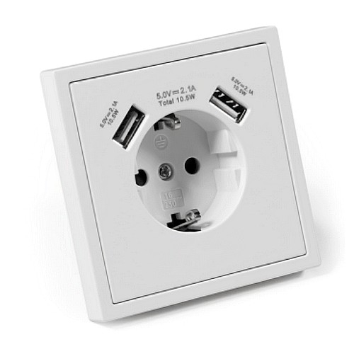 ESH-361 Steckdose + 2xUSB-A SHALLOW-weiss