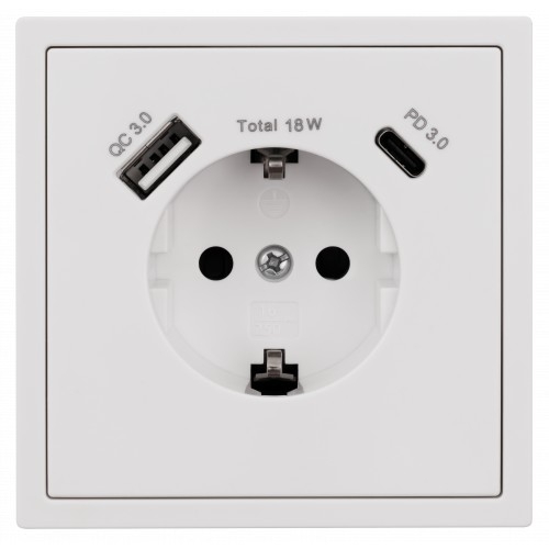 ESH-362 Steckdose +USB-A+USB-C SHALLOW-weiss