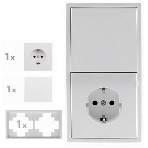 ESH-367 Schalter und Steckdosen Set TÜR 2-fach SHALLOW-weiss