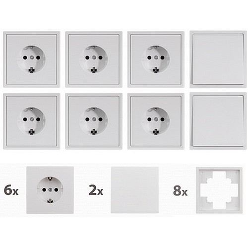 ESH-393 Schalter und Steckdosen Set STANDARD 16-teilig SHALLOW-weiss