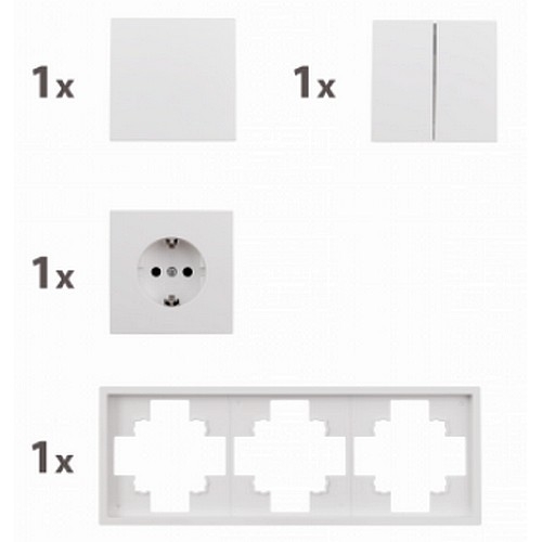ESH-394 Schalter und Steckdosen Set TÜR 3-fach SHALLOW-weiss