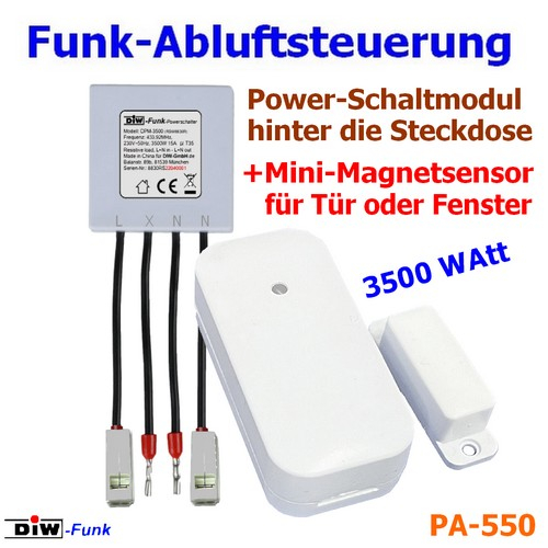 DIW-Funk Abluftsteuerung 3500 Watt Einbau hinter Steckdose SPARSET PA-550