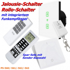 eleganter Funk Jalousieschalter mit Glas-Touchfeld DTRS-500 + Sender zur Auswahl PS-56x