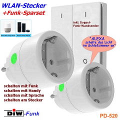 PD-520 2(!) WLAN-Stecker mit Funkmodul + Doppel-Wandsender DIW-Funk WiFi-Sparset