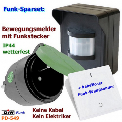 PD-549 Funkbewegungsmelder DIW-44 Outdoor-Funkstecker DOR-2300+Wandsender DWS-11