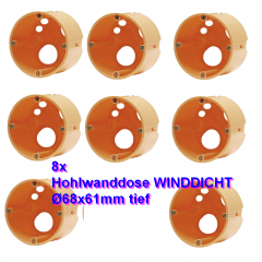 8x Hohlwanddosen winddicht Ø68x61mm tief mit Schrauben, 8x141870