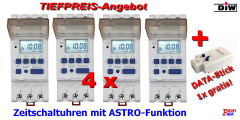 4x (!!) Zeitschaltuhr AHD-16 mit ASTRO-Funktion + Sommer/Winterzeit + Data_Stick S4AHD+